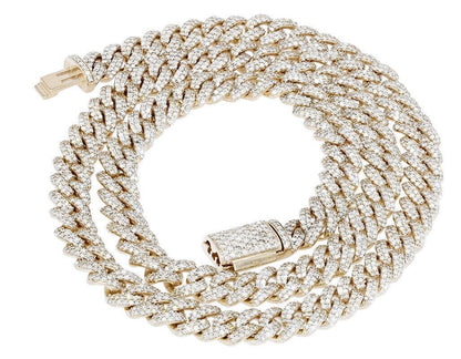 Real 10CT Diamonds Tennis Cuban Link Chain Necklace 8mm 22" 10k Yellow Gold - Reva Jeweler
