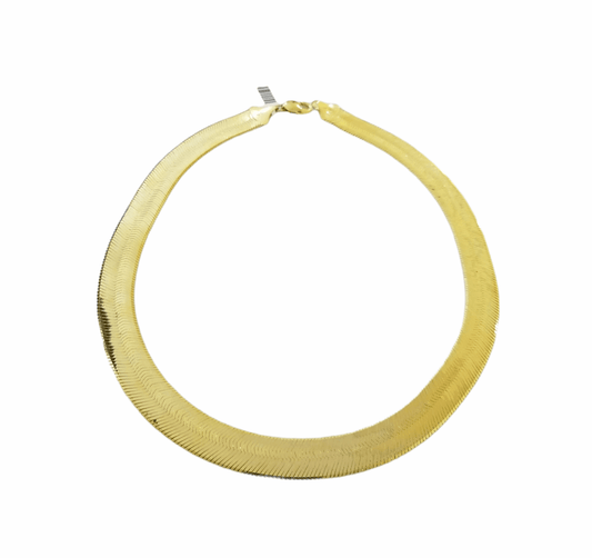 Real 10K 14mm Yellow Gold Herring Bone Chain Necklace 24" Inch Lobster lock - Reva Jeweler