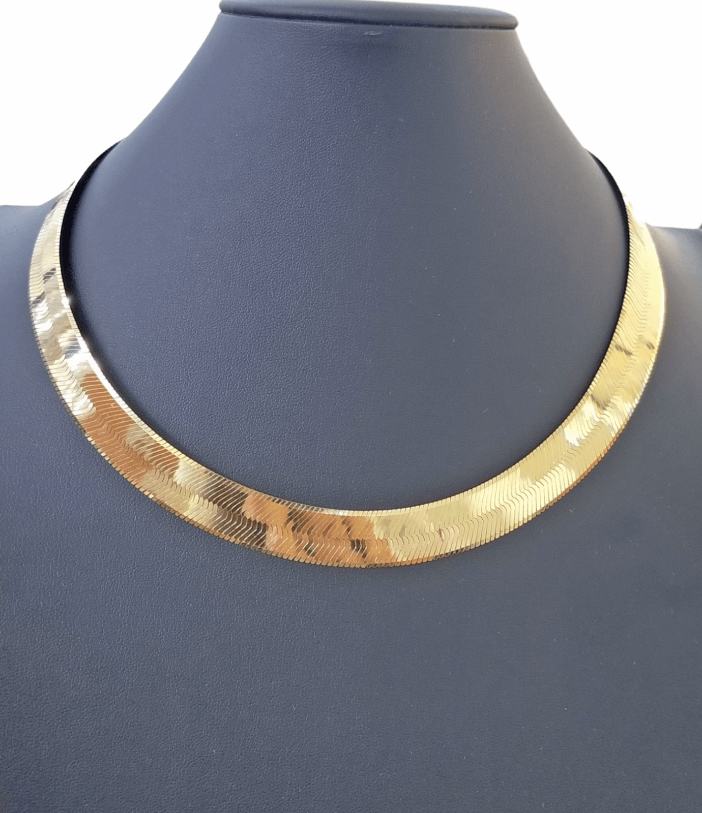 Real 10K 14mm Yellow Gold Herring Bone Chain Necklace 24" Inch Lobster lock - Reva Jeweler