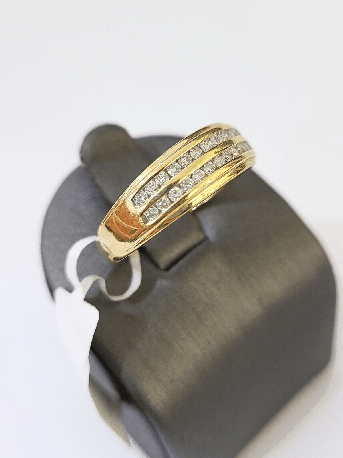 Real 10k 2 Row Diamond Mens Ring Yellow Gold Band Genuine Natural - Reva Jeweler