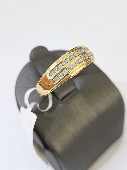 Real 10k 2 Row Diamond Mens Ring Yellow Gold Band Genuine Natural - Reva Jeweler