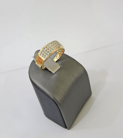 Real 10k 3 Row Diamond Mens Ring Yellow Gold Band Genuine Natural - Reva Jeweler