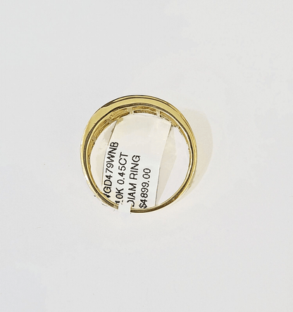 Real 10k 3 Row Diamond Mens Ring Yellow Gold Band Genuine Natural - Reva Jeweler