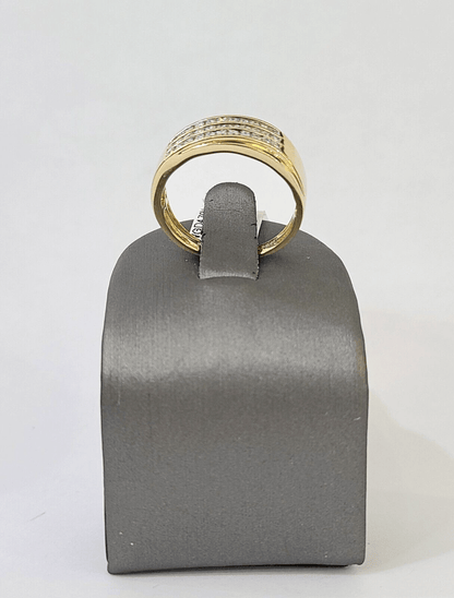 Real 10k 3 Row Diamond Mens Ring Yellow Gold Band Genuine Natural - Reva Jeweler