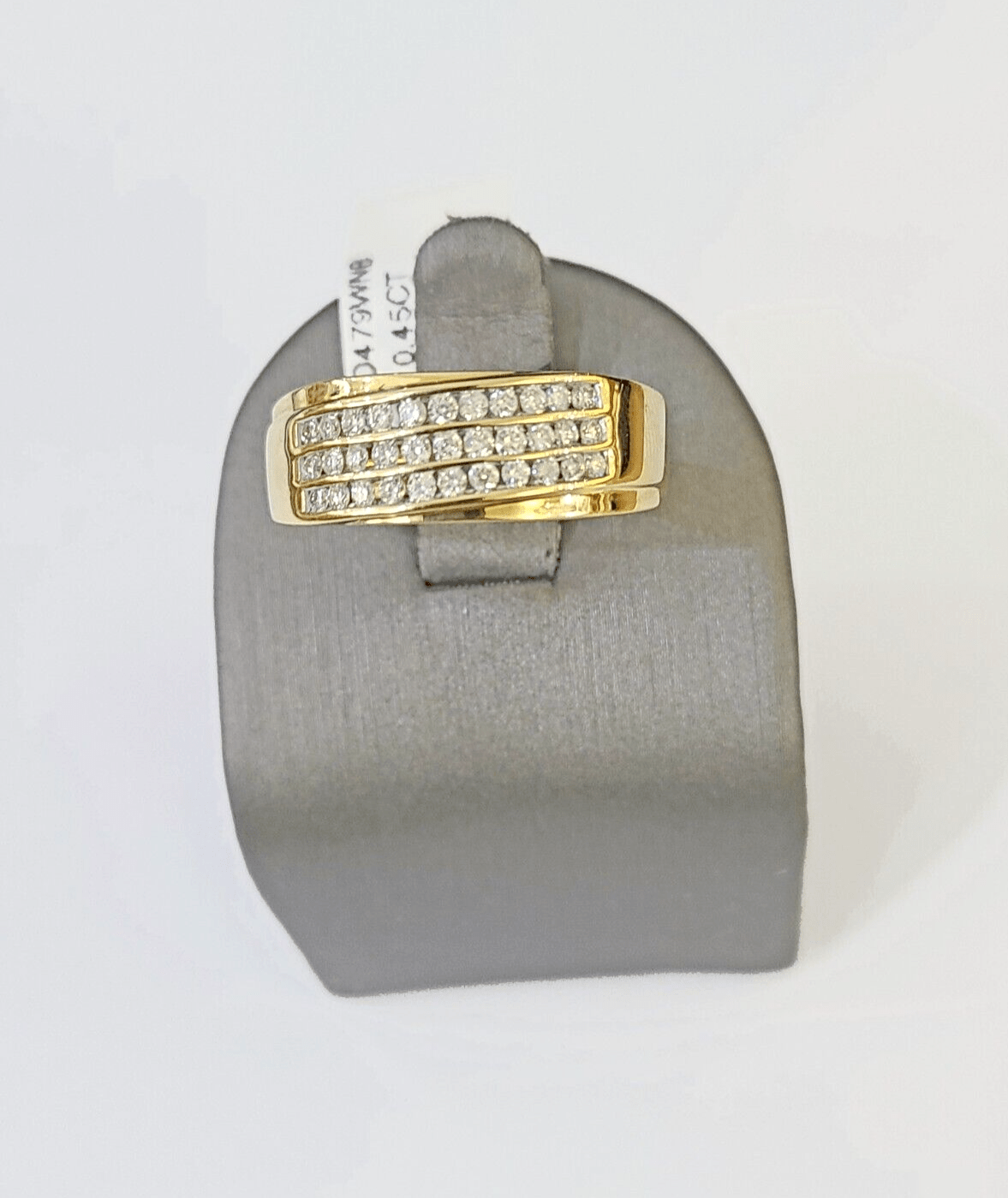 Real 10k 3 Row Diamond Mens Ring Yellow Gold Band Genuine Natural - Reva Jeweler