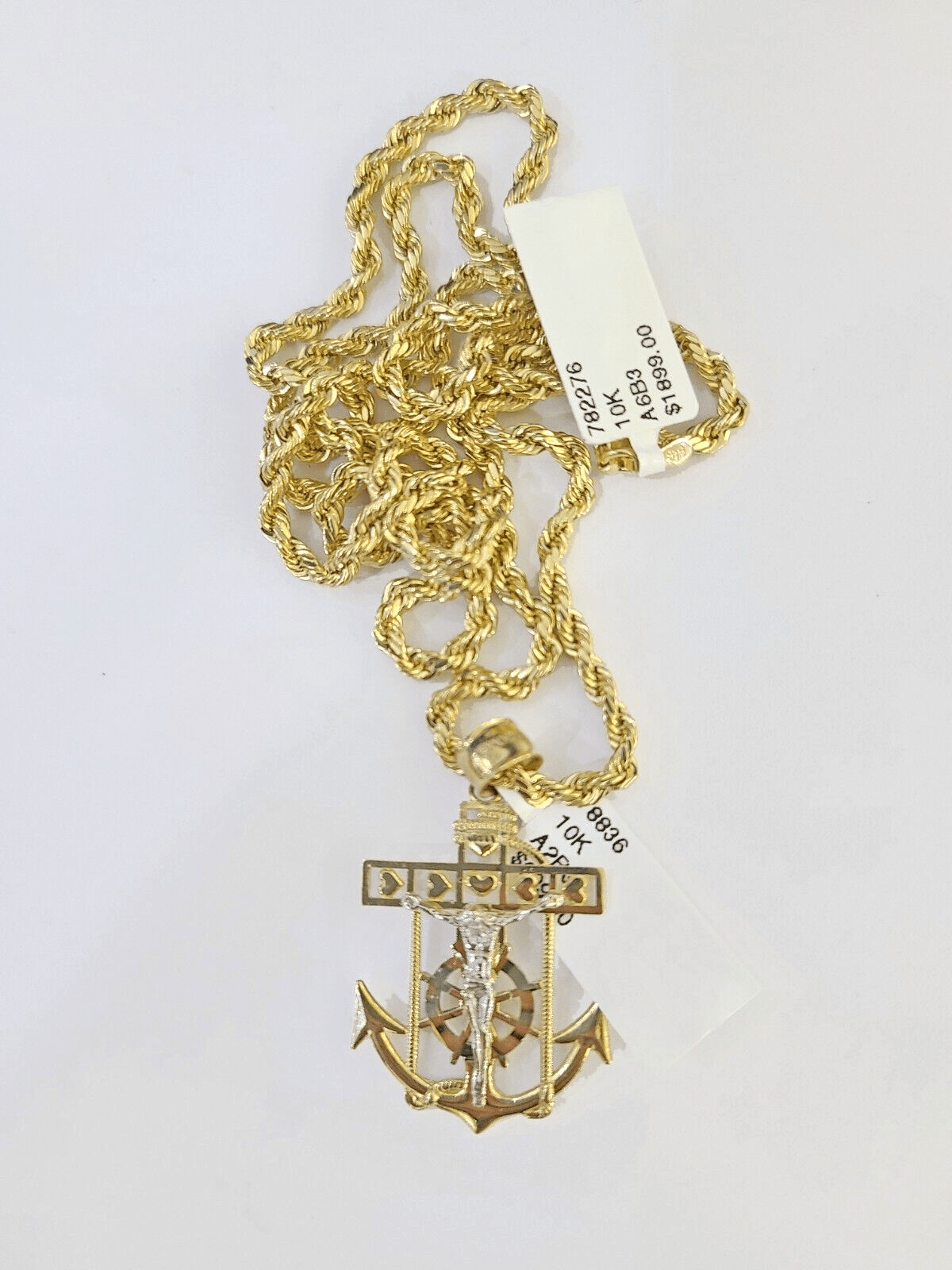 Real 10k 3mm Rope Chain Anchor Pendant 18" 20" 22" 24" 26" Gold Set - Reva Jeweler