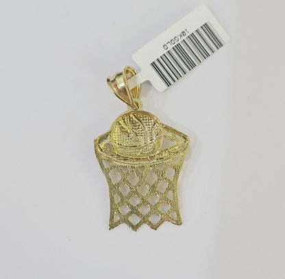 Real 10k 3mm Rope Chain Basketball Pendant 18" 20" 22" 24" 26" Yellow Gold Set - Reva Jeweler