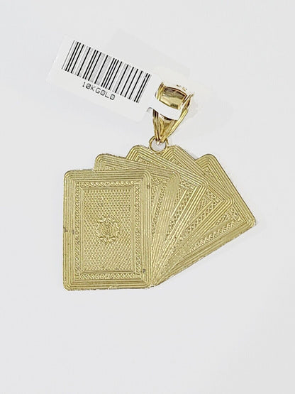 Real 10k 3mm Rope Chain Royal Flush Pendant 18" 20" 22" 24" 26" Gold Set - Reva Jeweler