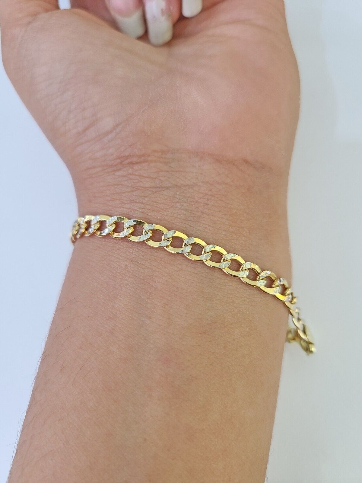 Real 10K Cuban Curb Link Bracelet Yellow Gold Diamond Cut 5mm 7" Inch - GoldenlinQ