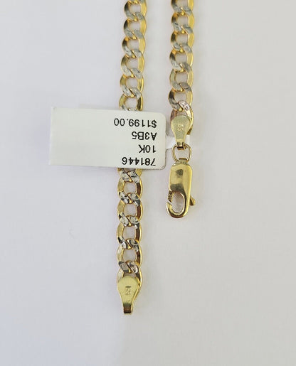Real 10K Cuban Curb Link Bracelet Yellow Gold Diamond Cut 5mm 7" Inch - GoldenlinQ