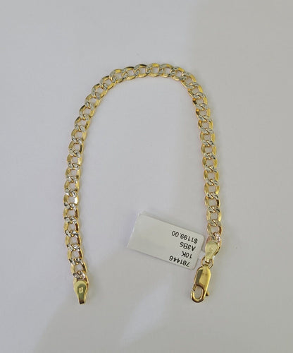 Real 10K Cuban Curb Link Bracelet Yellow Gold Diamond Cut 5mm 7" Inch - GoldenlinQ