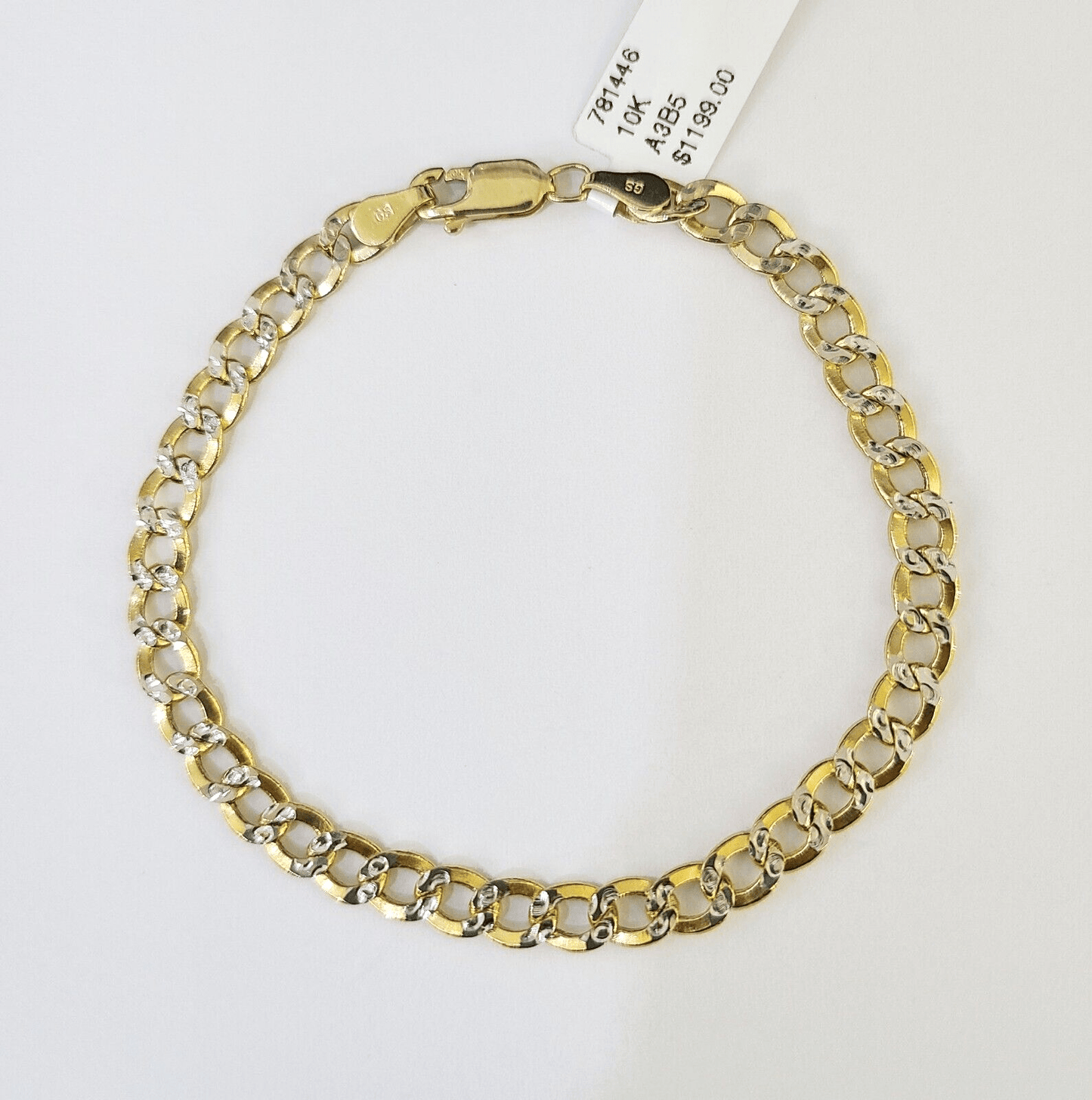 Real 10K Cuban Curb Link Bracelet Yellow Gold Diamond Cut 5mm 7" Inch - GoldenlinQ
