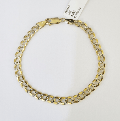 Real 10K Cuban Curb Link Bracelet Yellow Gold Diamond Cut 5mm 7" Inch - GoldenlinQ