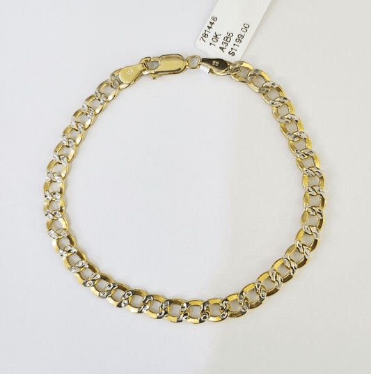 Real 10K Cuban Curb Link Bracelet Yellow Gold Diamond Cut 5mm 7" Inch - GoldenlinQ