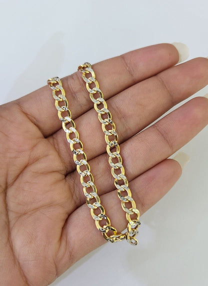 Real 10K Cuban Curb Link Bracelet Yellow Gold Diamond Cut 5mm 8" Inch - GoldenlinQ