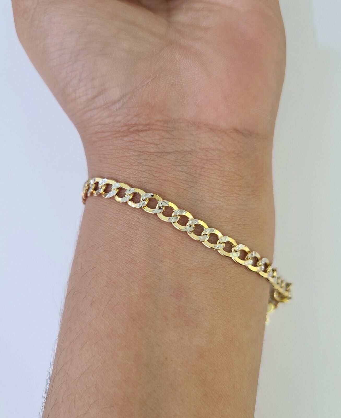Real 10K Cuban Curb Link Bracelet Yellow Gold Diamond Cut 5mm 8" Inch - GoldenlinQ