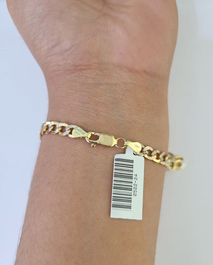 Real 10K Cuban Curb Link Bracelet Yellow Gold Diamond Cut 5mm 8" Inch - GoldenlinQ