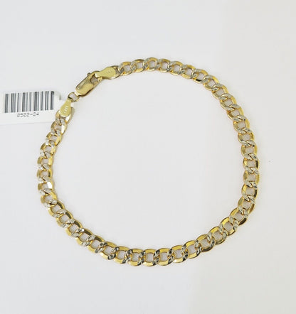 Real 10K Cuban Curb Link Bracelet Yellow Gold Diamond Cut 5mm 8" Inch - GoldenlinQ