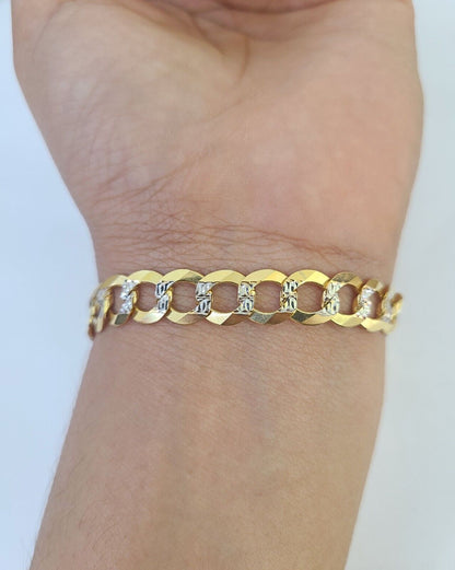 Real 10K Cuban Curb Link Bracelet Yellow Gold Diamond Cut 8mm 7" Inch - GoldenlinQ
