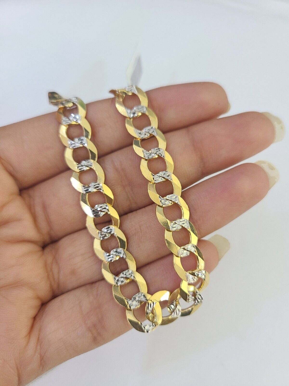 Real 10K Cuban Curb Link Bracelet Yellow Gold Diamond Cut 8mm 7" Inch - GoldenlinQ