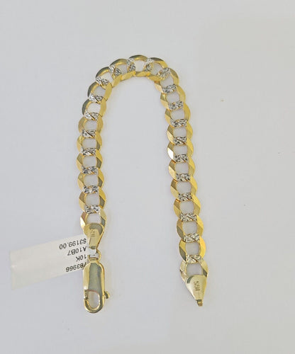 Real 10K Cuban Curb Link Bracelet Yellow Gold Diamond Cut 8mm 7" Inch - GoldenlinQ