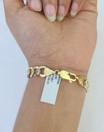 Real 10K Cuban Curb Link Bracelet Yellow Gold Diamond Cut 8mm 7" Inch - GoldenlinQ