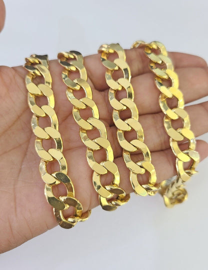Real 10k Cuban Curb Link chain SET Yellow Gold 11mm 20 - 30Inch Necklace Men Women - GoldenlinQ