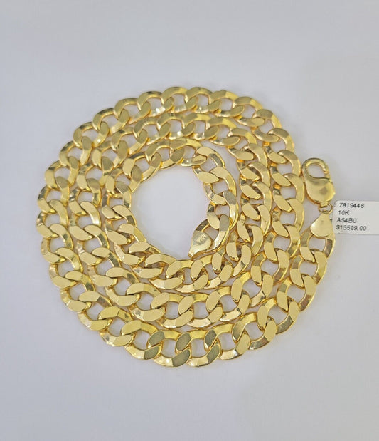 Real 10k Cuban Curb Link chain SET Yellow Gold 11mm 20 - 30Inch Necklace Men Women - GoldenlinQ