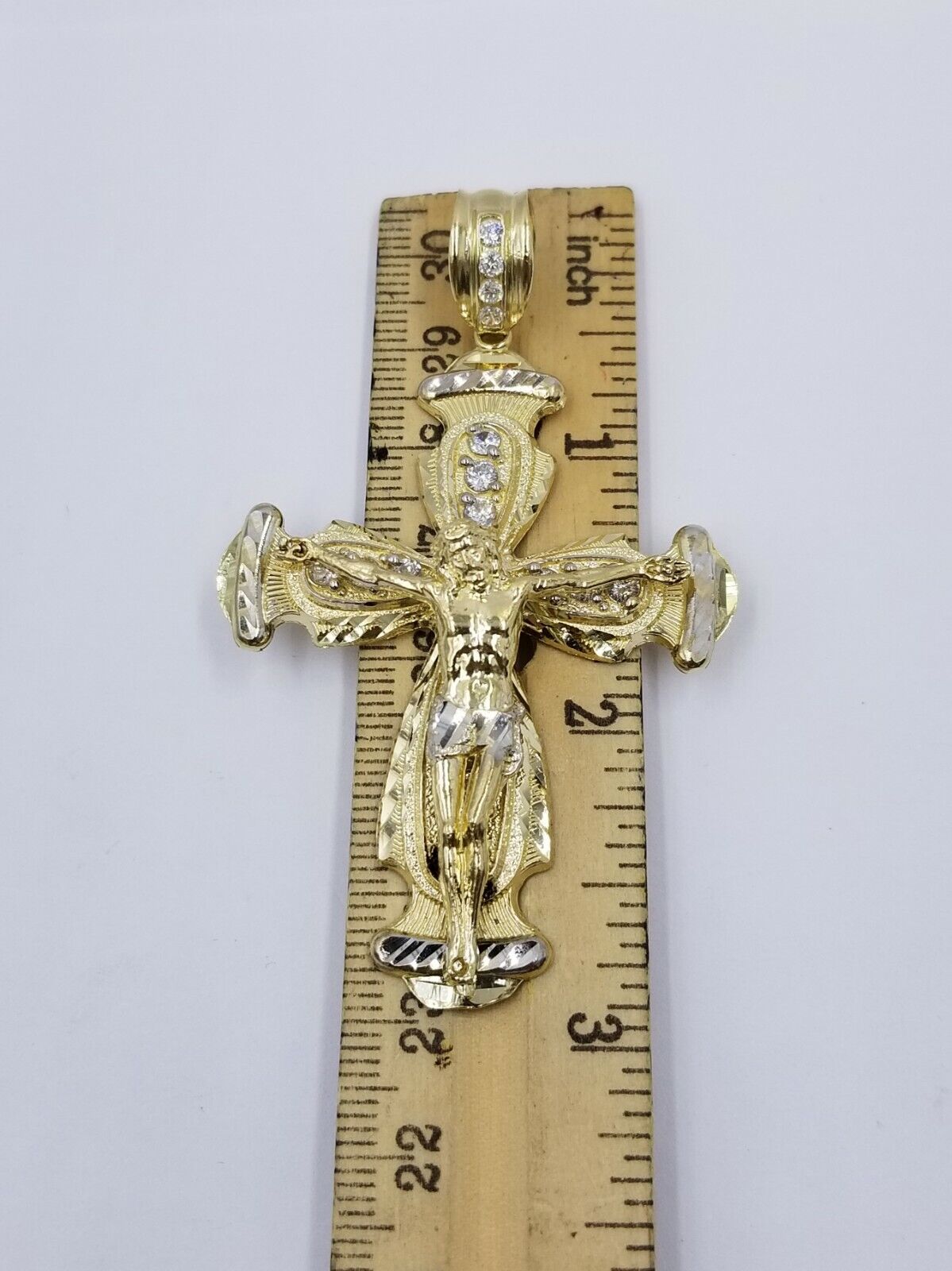 Real 10k Cuban Curb Link Necklace Pendant SET Jesus Crucifix Cross Chain - Reva Jeweler