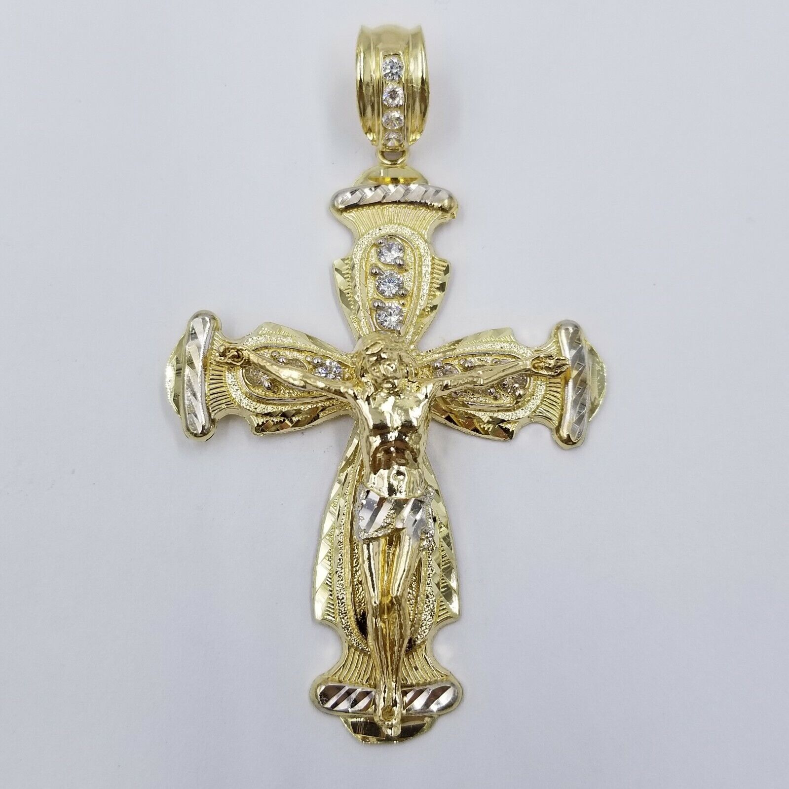 Real 10k Cuban Curb Link Necklace Pendant SET Jesus Crucifix Cross Chain - Reva Jeweler
