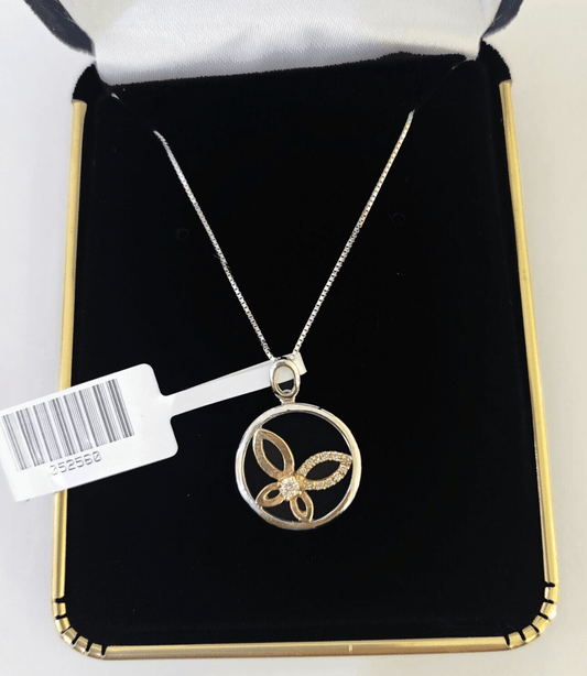 Real 10k Diamond Butterfly Necklace Pendant White Rose Gold Chain Women - GoldenlinQ