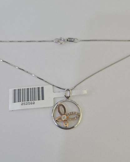 Real 10k Diamond Butterfly Necklace Pendant White Rose Gold Chain Women - GoldenlinQ