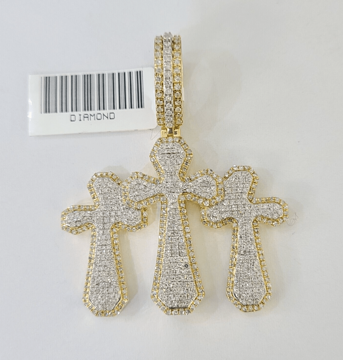 Real 10k Diamond Cross Charm Yellow Gold Men Women Pendant Genuine 2" - Reva Jeweler