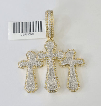 Real 10k Diamond Cross Charm Yellow Gold Men Women Pendant Genuine 2" - Reva Jeweler