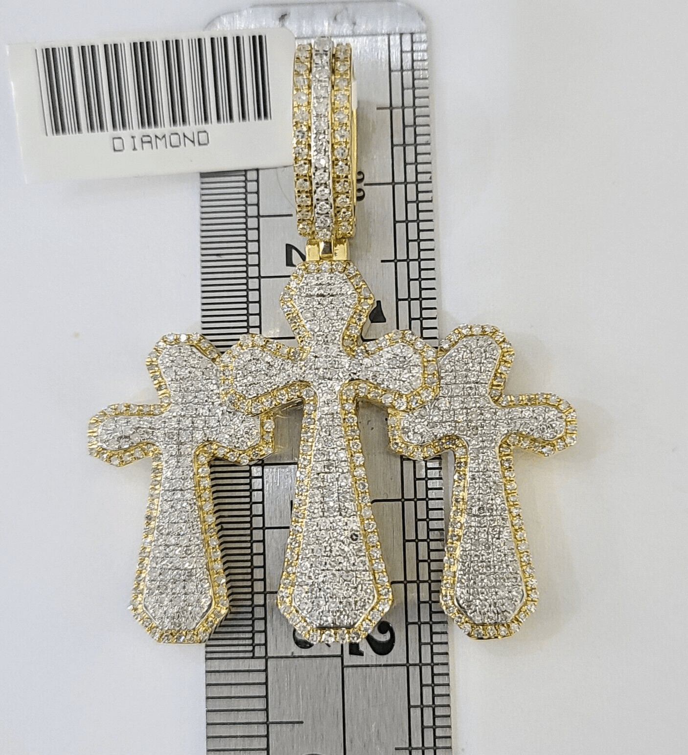 Real 10k Diamond Cross Charm Yellow Gold Men Women Pendant Genuine 2" - Reva Jeweler