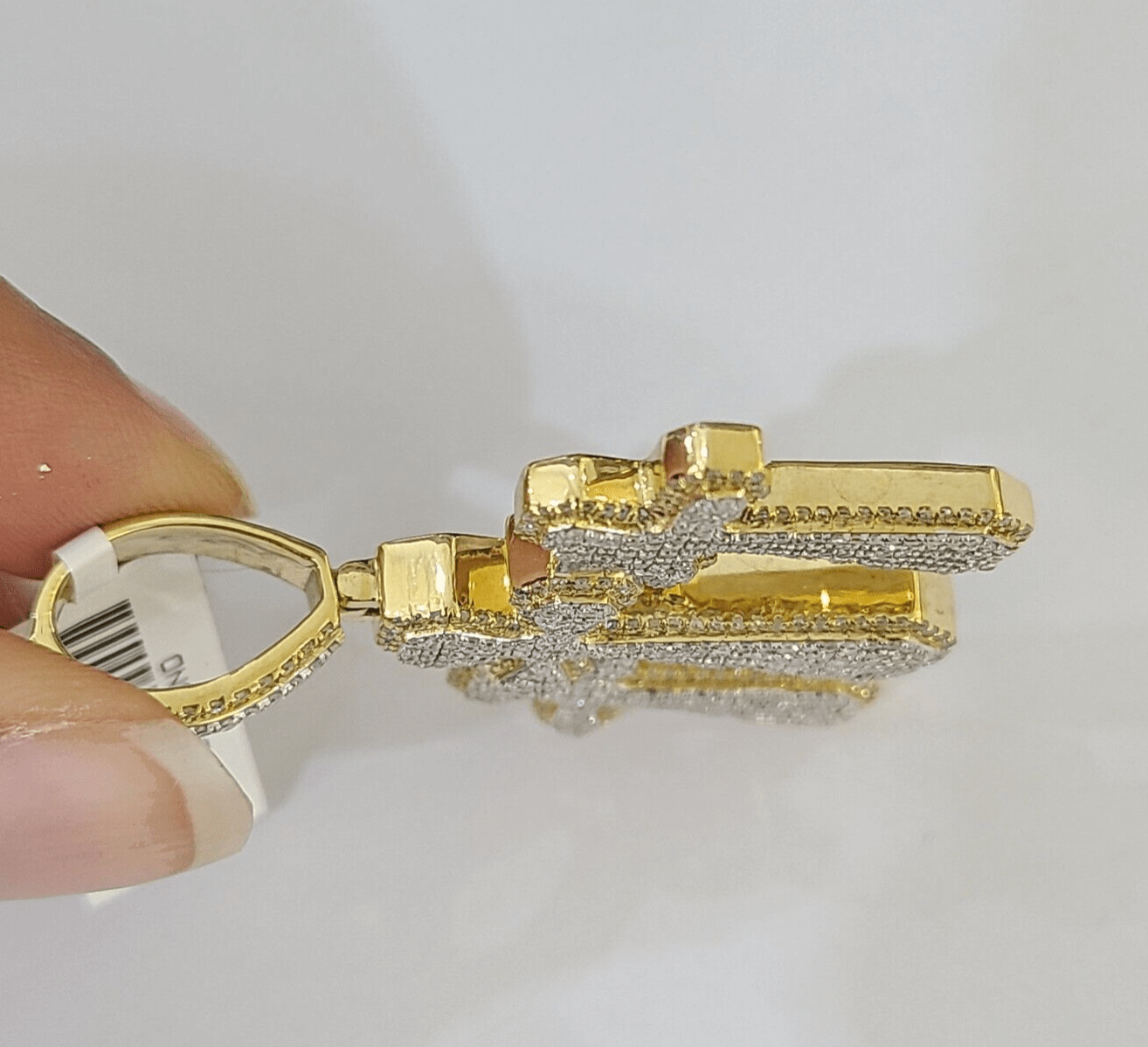 Real 10k Diamond Cross Charm Yellow Gold Men Women Pendant Genuine 2" - Reva Jeweler