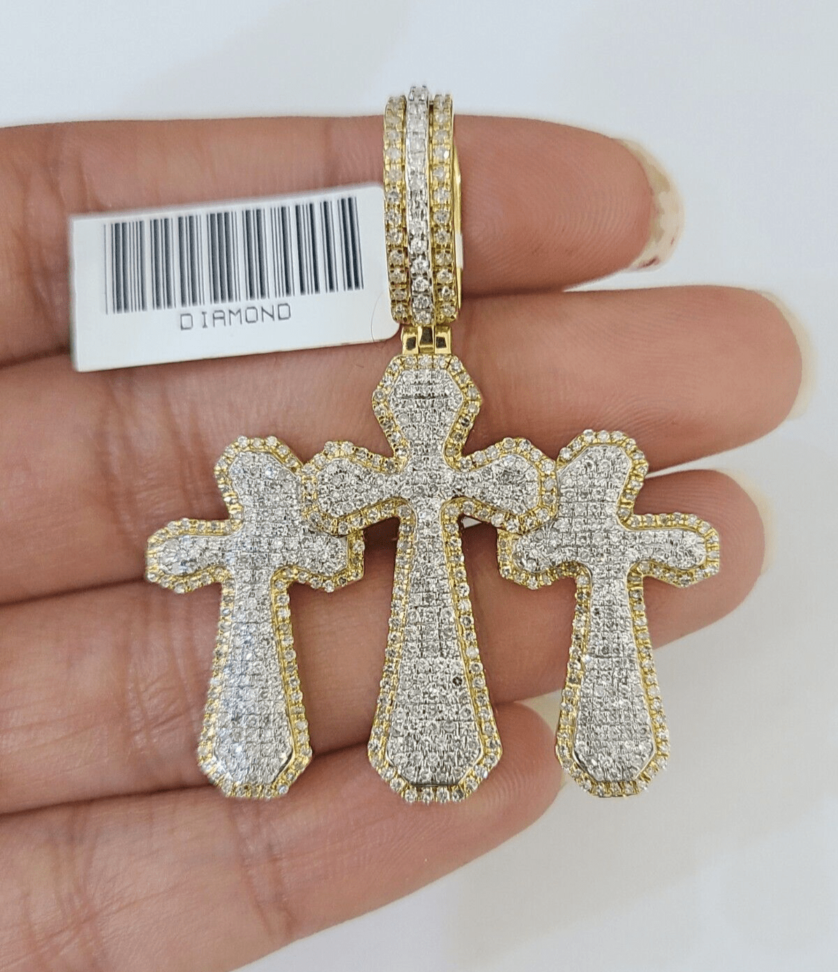 Real 10k Diamond Cross Charm Yellow Gold Men Women Pendant Genuine 2" - Reva Jeweler