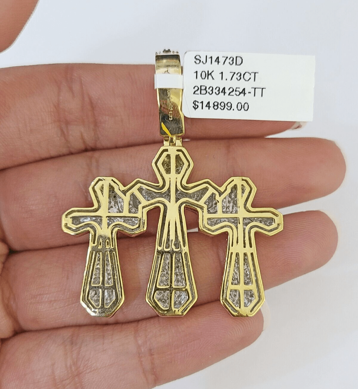 Real 10k Diamond Cross Charm Yellow Gold Men Women Pendant Genuine 2" - Reva Jeweler