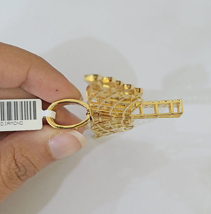 Real 10k Diamond Cross Wings Charm Yellow Gold Men Women Pendant Genuine 3" - Reva Jeweler