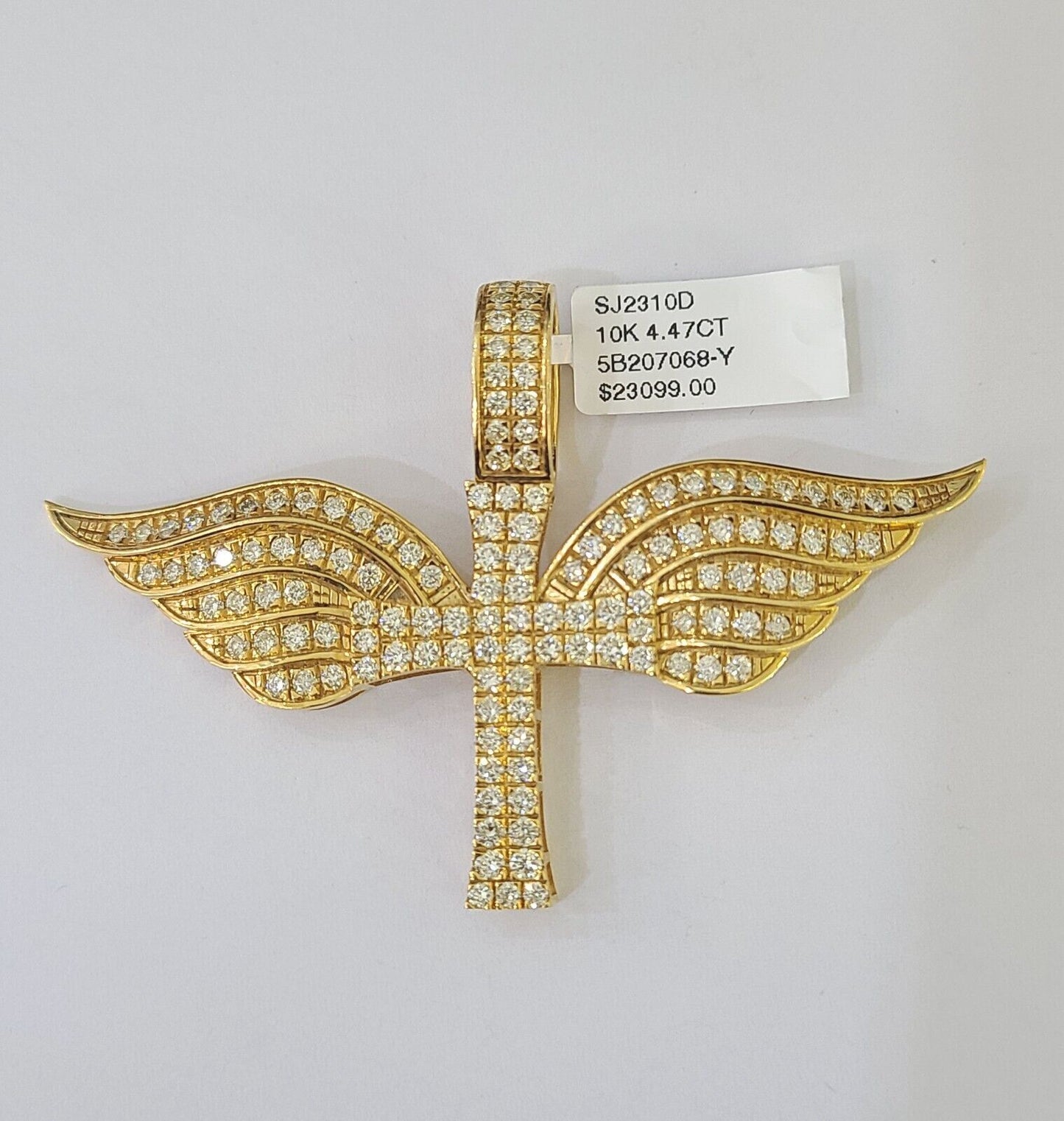Real 10k Diamond Cross Wings Charm Yellow Gold Men Women Pendant Genuine 3" - Reva Jeweler