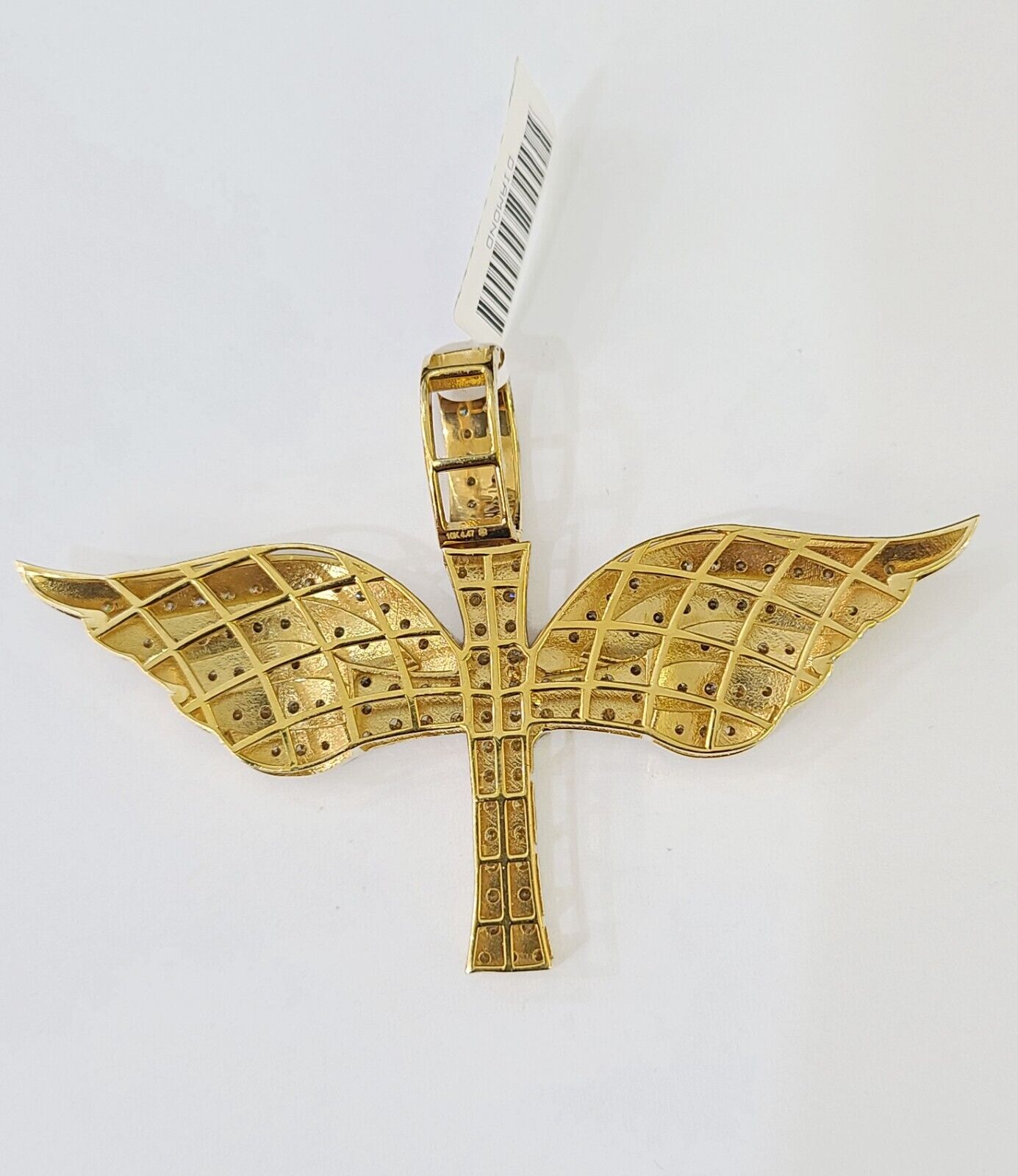 Real 10k Diamond Cross Wings Charm Yellow Gold Men Women Pendant Genuine 3" - Reva Jeweler