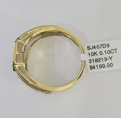 Real 10k Diamond Crown Mens Ring Band Yellow Gold Wedding Casual Genuine Natural - GoldenlinQ