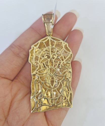 Real 10K Diamond Jesus Head Charm Yellow Gold Pendant Genuine Real - GoldenlinQ