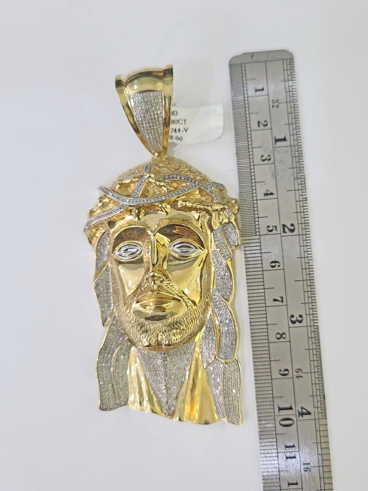 Real 10K Diamond Jesus Head Charm Yellow Gold Pendant Genuine Real - Reva Jeweler