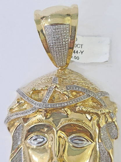 Real 10K Diamond Jesus Head Charm Yellow Gold Pendant Genuine Real - Reva Jeweler