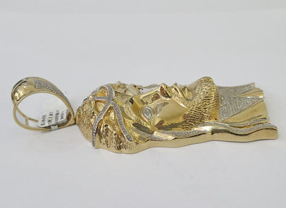 Real 10K Diamond Jesus Head Charm Yellow Gold Pendant Genuine Real - Reva Jeweler