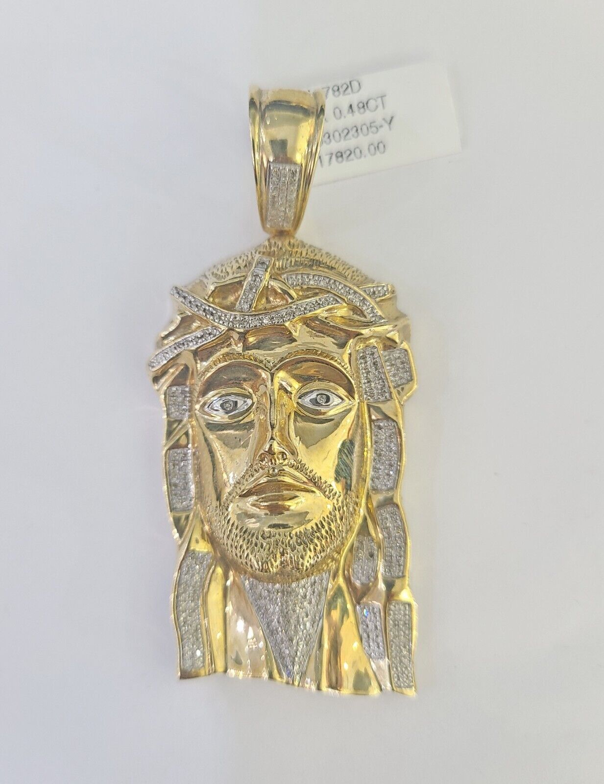 Real 10K Diamond Jesus Head Charm Yellow Gold Pendant Genuine Real - GoldenlinQ