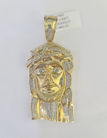 Real 10K Diamond Jesus Head Charm Yellow Gold Pendant Genuine Real - GoldenlinQ