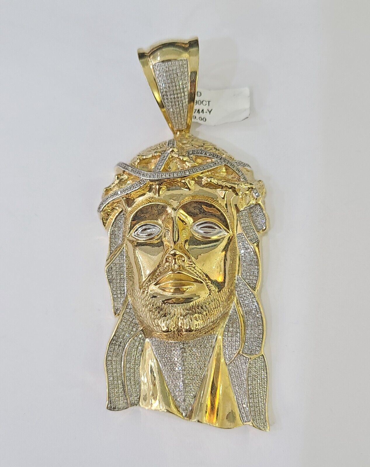 Real 10K Diamond Jesus Head Charm Yellow Gold Pendant Genuine Real - Reva Jeweler