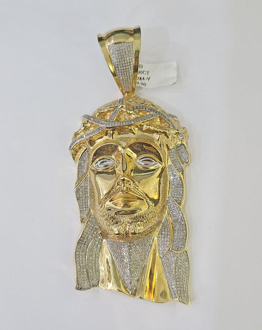 Real 10K Diamond Jesus Head Charm Yellow Gold Pendant Genuine Real - Reva Jeweler